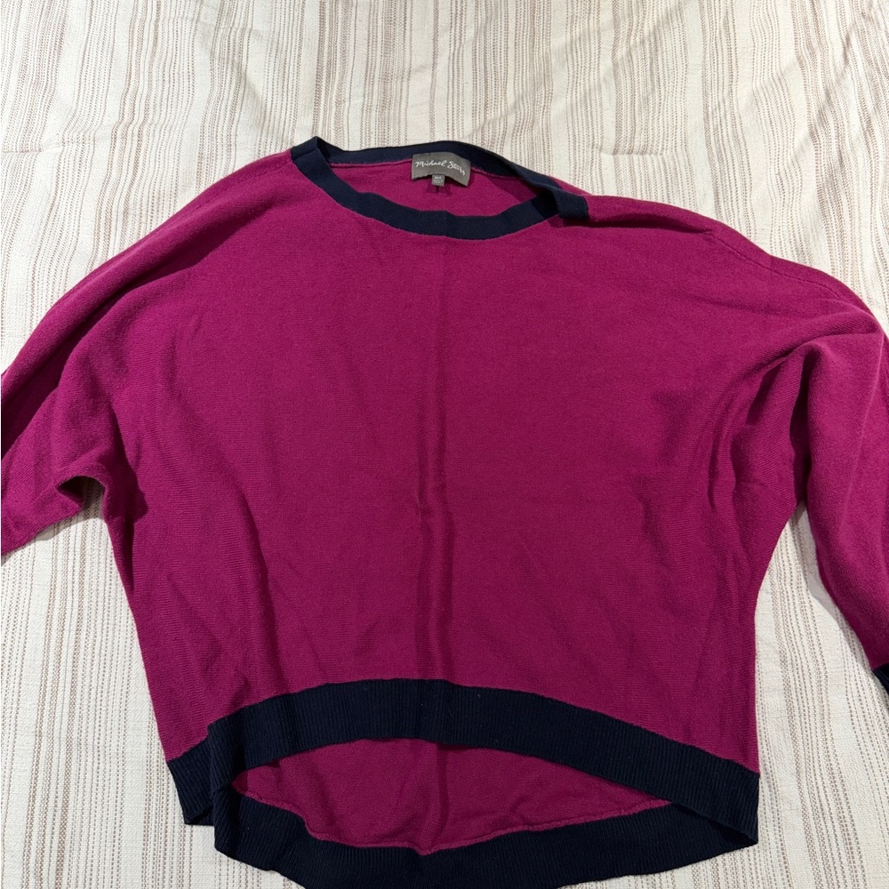 Michael Stars Women's Fuchsia Sweater with Navy Trim